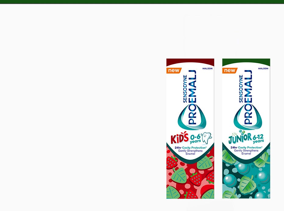 Sensodyne ProEmalj tannkrem for barn bidrar til å holde barns tenner sterke og sunne. 