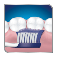 Tannbørste som pusser baksiden av tennene fra innsiden