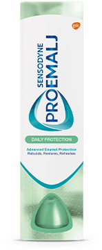Pakningen til Sensodyne ProEmalj Daily Protection tannkrem, beskytter mot syreskader og styrker emaljen