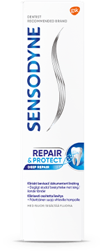 Pakningen til Sensodyne Repair and Protect tannkrem, som danner et beskyttende lag mot ising