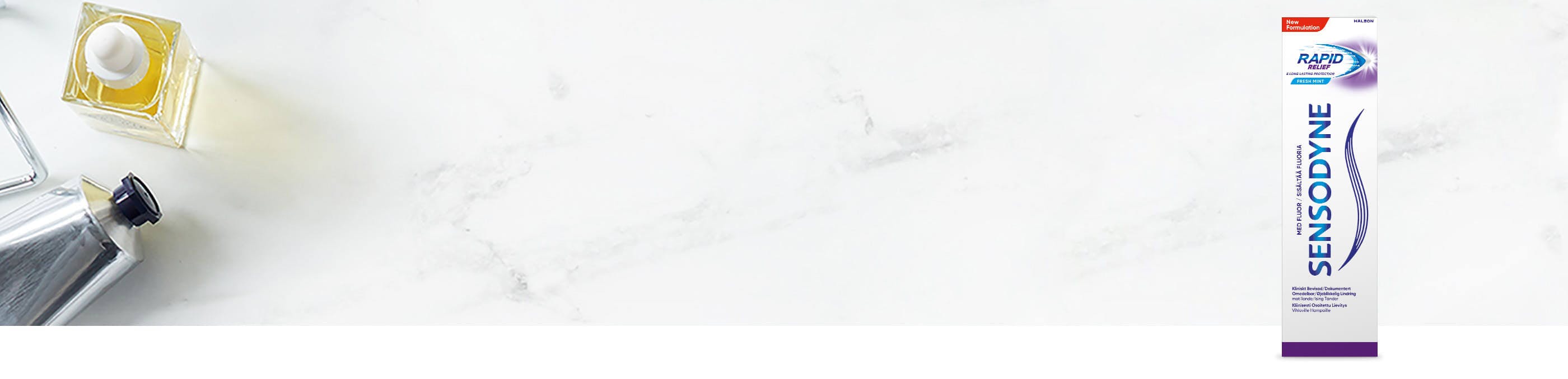 Banner med teksten "hvordan sensodyne kan hjelpe mot ising i tennene"