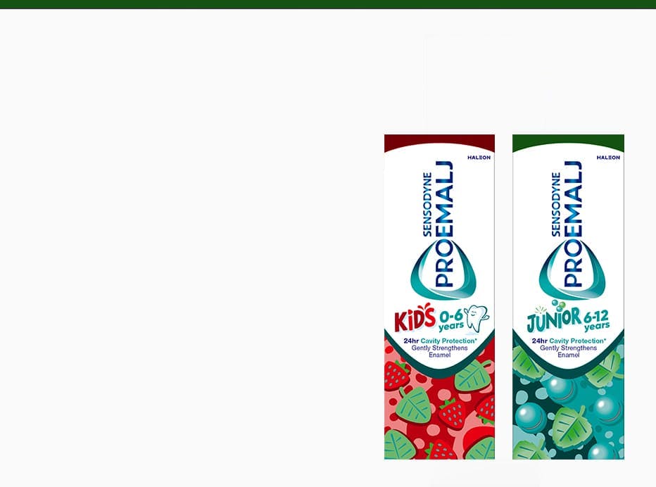 Sensodyne ProEmalj tannkrem for barn bidrar til å holde barns tenner sterke og sunne. 