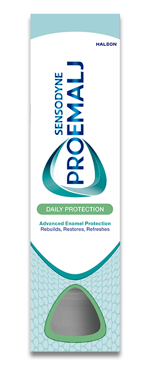 Pakningen til Sensodyne ProEmalj Daily Protection tannkrem, beskytter mot syreskader og styrker emaljen