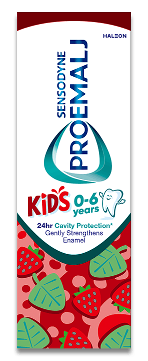 Pakningen til Sensodyne ProEmalj Kids 0-6 tannkrem, mot syreskader
