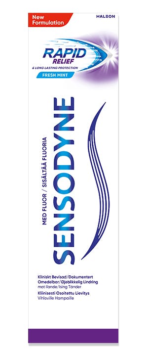 Pakningen til Sensodyne Rapid Relief tannkrem