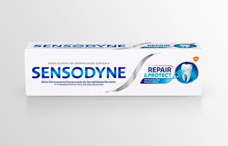Embalagem e tubo de pasta de dentes Sensodyne Rapid Action