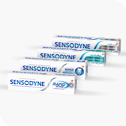Vários produtos de pastas de dentes Sensodyne para sensibilidade dentária