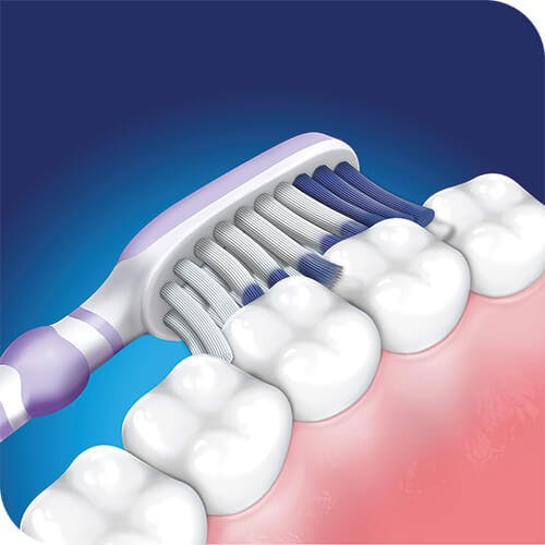 Purple duoflex toothbrush head brushing teeth