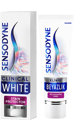 Sensodyne Klinik Beyazlık Diş Lekelerine Karşı Diş Macununun Kutu Görseli 