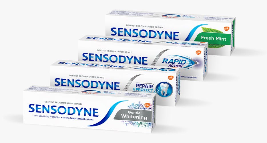 Variety of Sensodyne Toothpaste products for tooth sensitivity