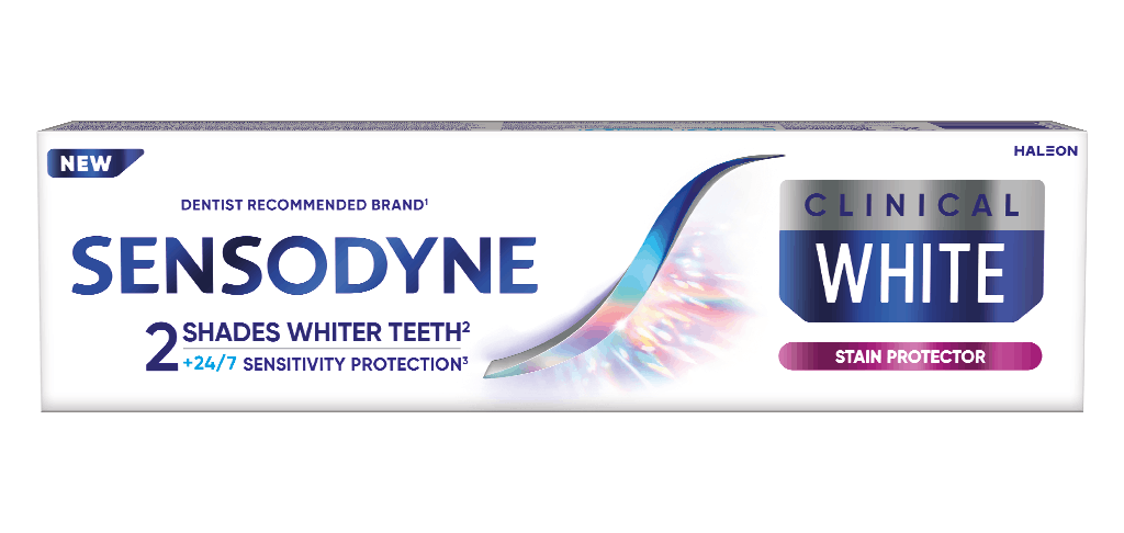 Sensodyne Clinical White Stain Protector – zubní pasta speciálně navržena pro citlivé zuby  s klinicky testovanou technologií bělení