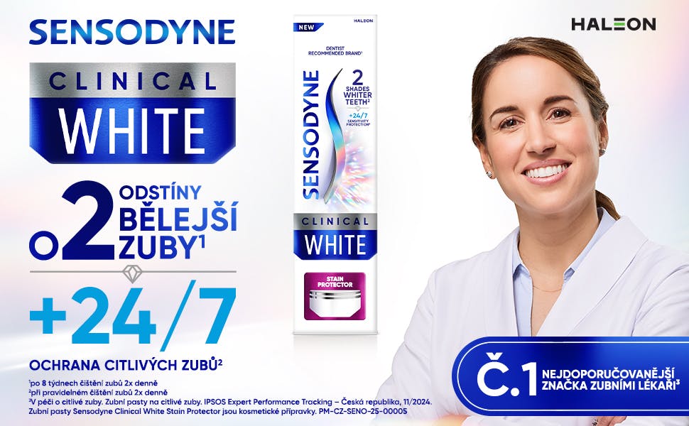 Sensodyne Clinical White Stain Protector – zubní pasta speciálně navržena pro citlivé zuby  s klinicky testovanou technologií bělení