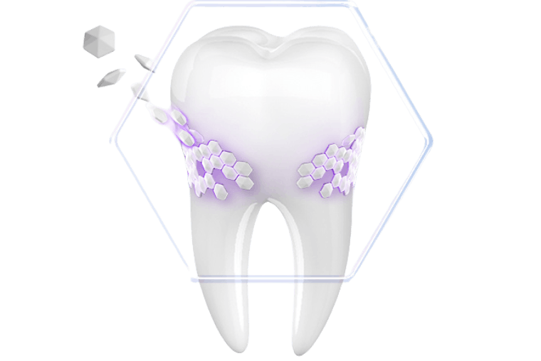 Zahn, der zeigt, wie die Schutzschicht durch die fortschrittliche NovaMin-Formulierung in Sensodyne Clinical Repair Zahnpasta bei empfindlichen Zähnen gestärkt wird. 