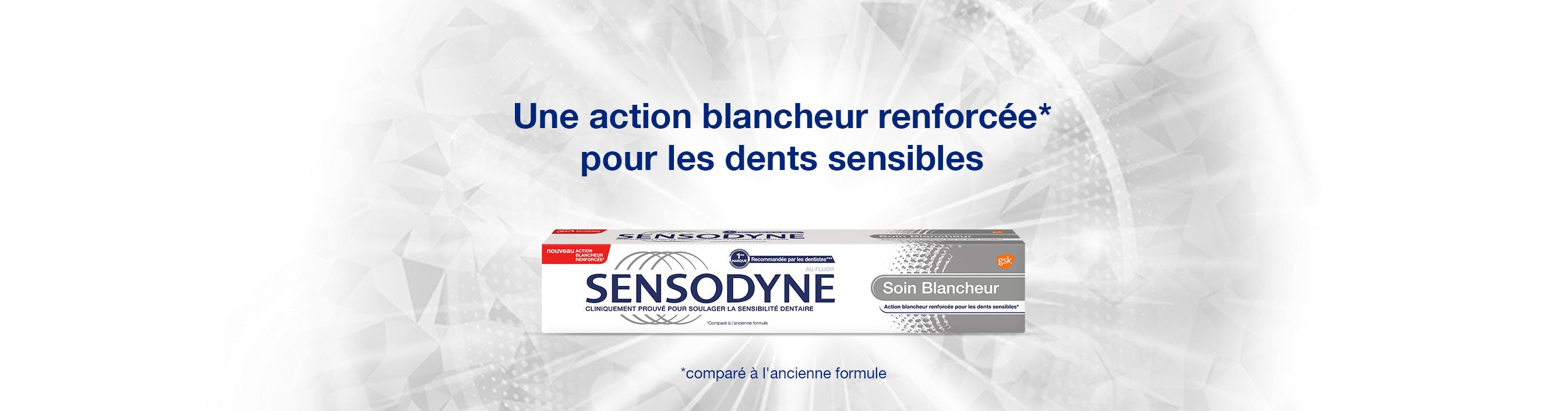 Sensodyne Soin Blancheur Le dentifrice Sensodyne Soin Blancheur, une formule améliorée spécialement conçue pour aider à restaurer la blancheur naturelle de vos dents