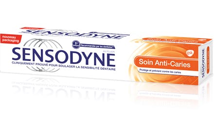 Sensodyne Soin Anti-Caries Le dentifrice Sensodyne Soin Anti-Caries prévient les caries et soulage la sensibilité dentaire