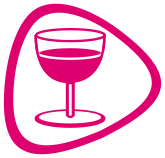 Glas wijn in Proglasur logo. Om onopgemerkt zuur voedsel zoals wijn aan te geven Glas wijn in Proglasur logo. Om onopgemerkt zuur voedsel zoals wijn aan te geven