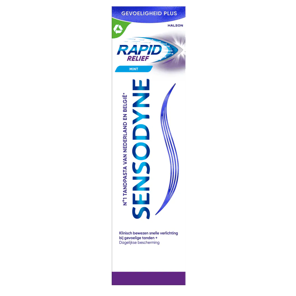 Sensodyne Rapid Relief 3D liggend in een hoek met achtergrond