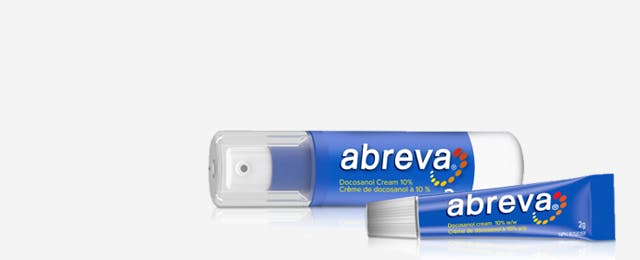 Two blue tubes of Abreva products