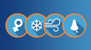 Icônes d’hormones, de temps froid, de vent et de nez qui coule