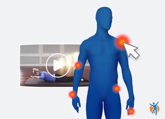 Woman doing exercise and highlighting joint pain