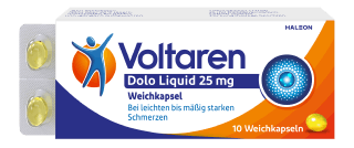 Voltaren Dolo Liquid Packung weißem Hintergrund