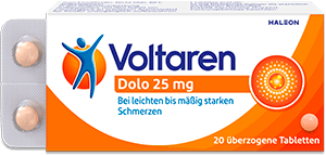 Voltaren Dolo Packung auf weißem Hintergrund