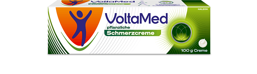 Weiße Verpackung von VoltaMed pflanzliche Schmerzcreme 100g