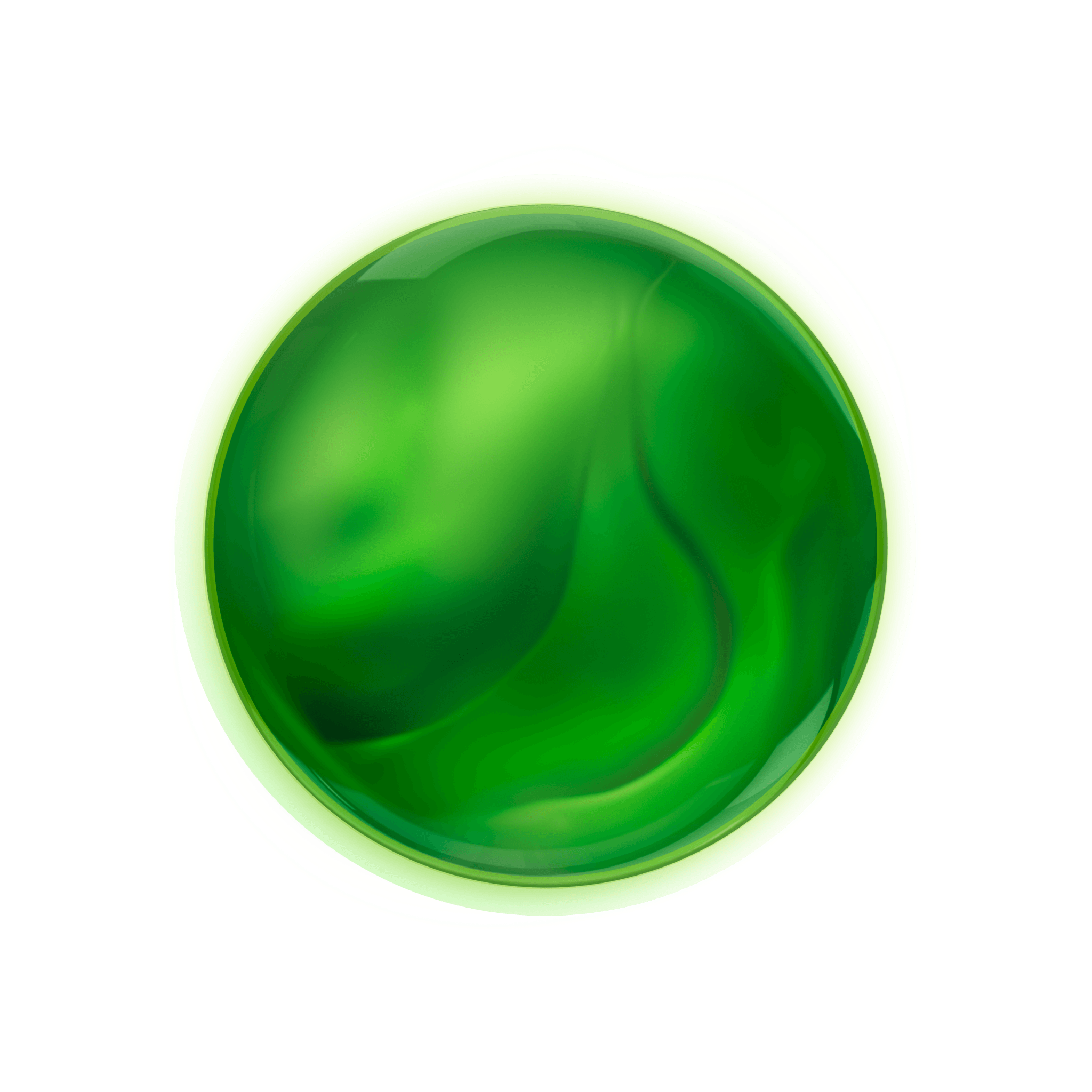 Drei grüne Ellipsen, die sich innerhalb Kugel umeinander drehen.