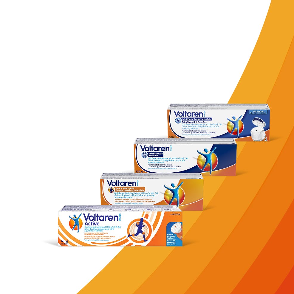 Various Voltaren pain relief product pack shots 