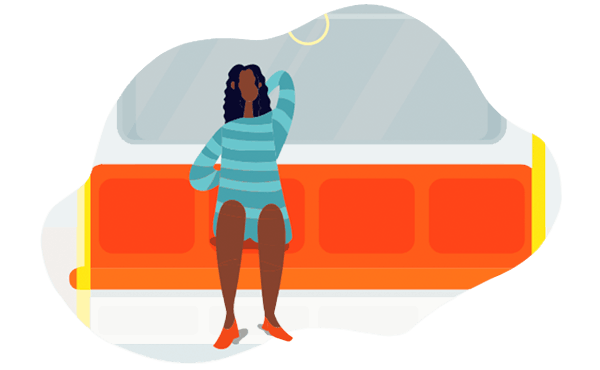 Cartoon graphic showing how to do arm stretches on your commute