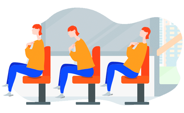 Cartoon graphic of a woman in different exercise poses whilst sat on a bus