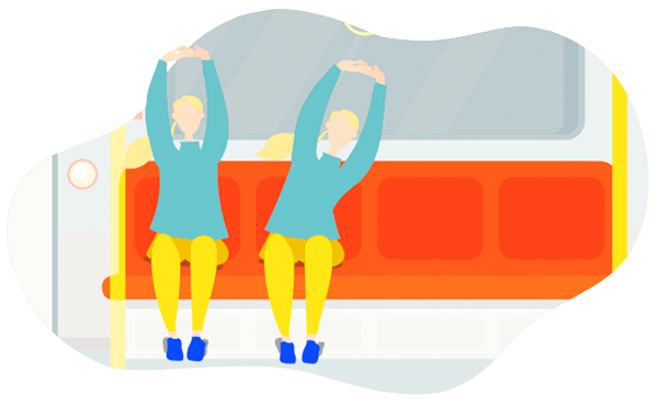 Cartoon graphic showing how to do arm stretches on your commute