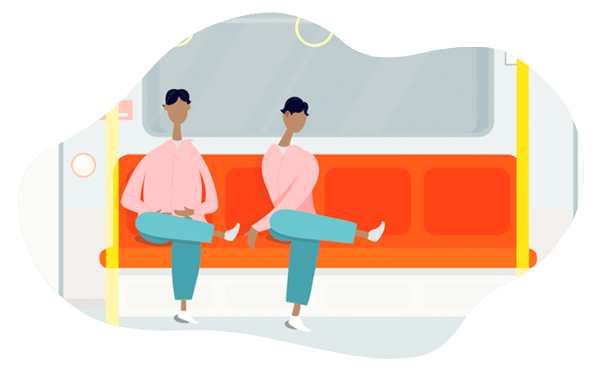 Cartoon graphic showing how to stretch your legs while commuting
