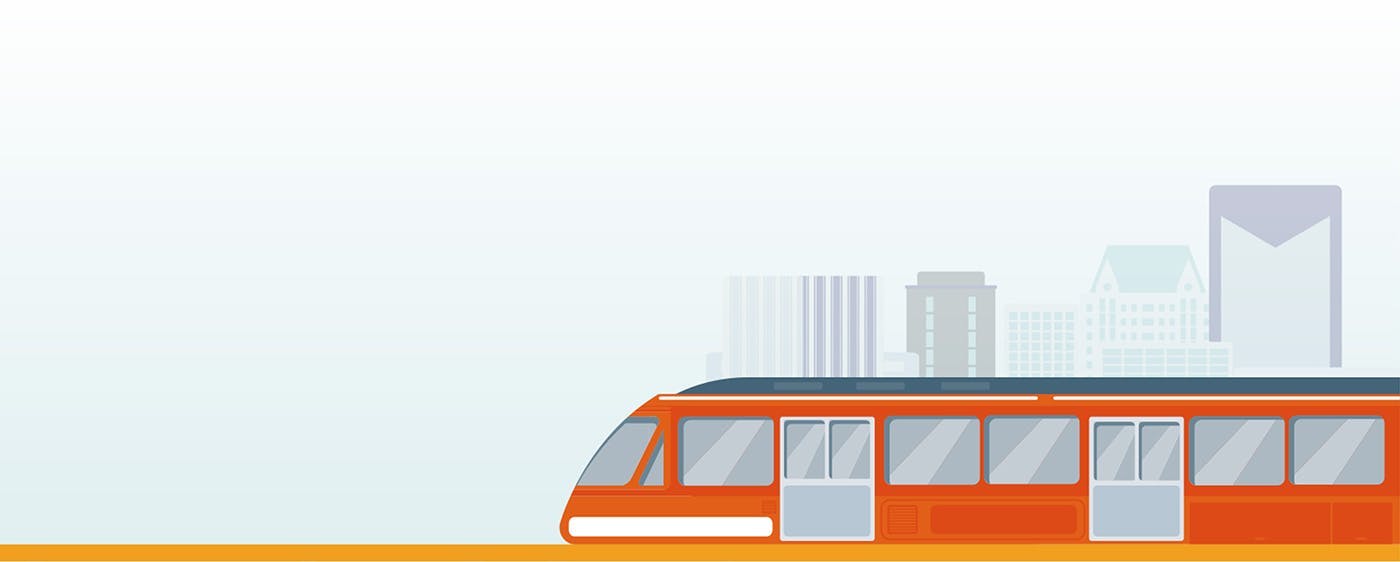 Cartoon graphic of a train. Text: "A flexible commute"