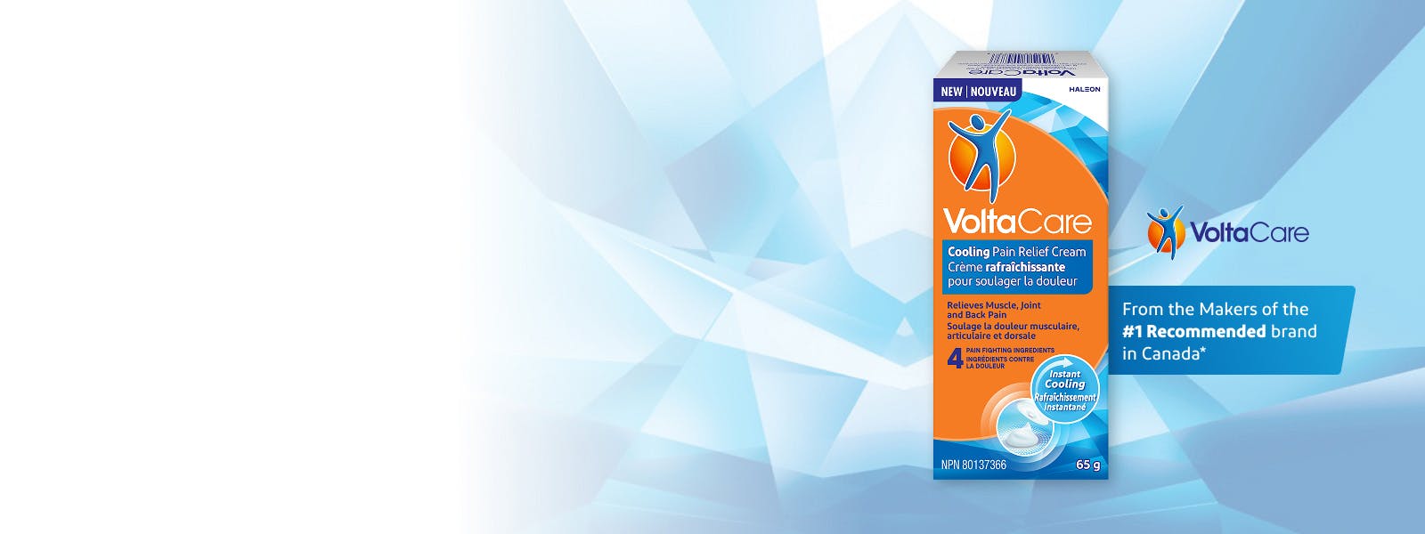 New VoltaCare Fast-Acting Cooling Pain Relief Banner