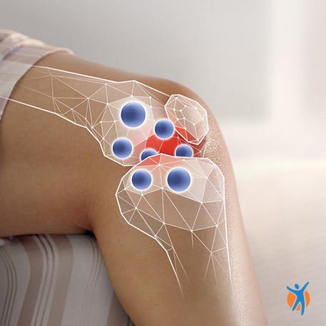 Graphique montrant l'action du gel de soulagement des douleurs articulaires Voltaren lorsqu'il est appliqué sur le genou