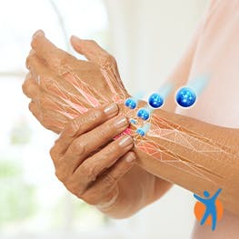 Close up of osteoarthritis wrist pain relief from Voltarol