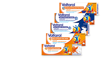 Voltarol packshots consist of topical gels, plasters and patches