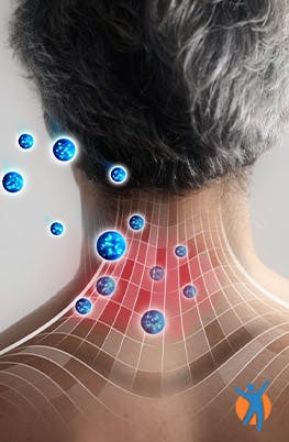 Graphic showing how Voltarol Gel works on the neck