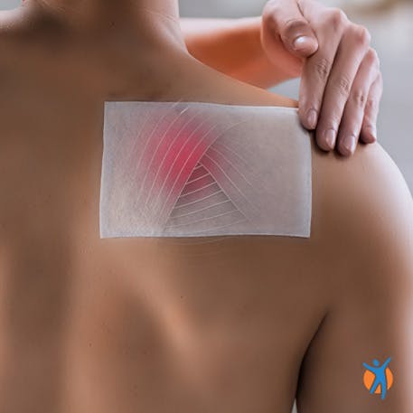 Voltarol Medicated Plasters applied to provide shoulder pain relief