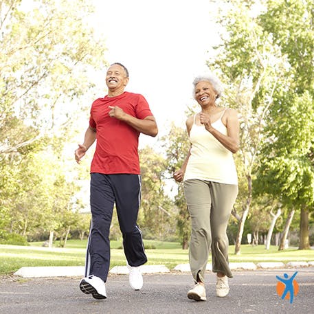 Elderly couple jogging - learn about the causes and symptoms of ankle injuries