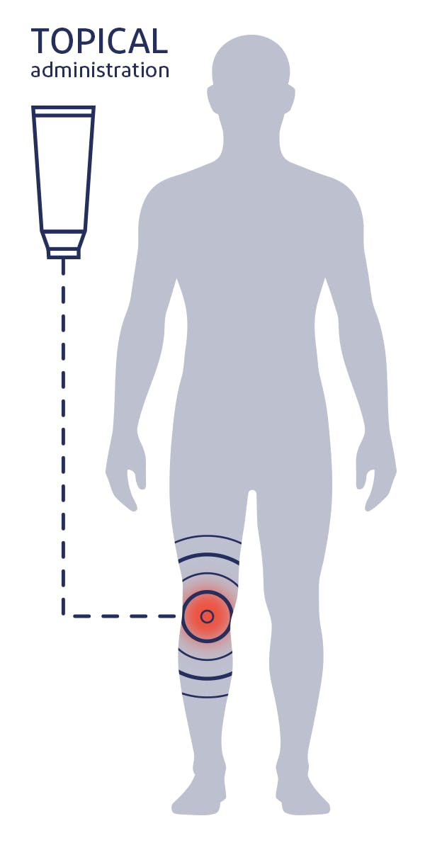 Topical gel applied and absorbed into skin.