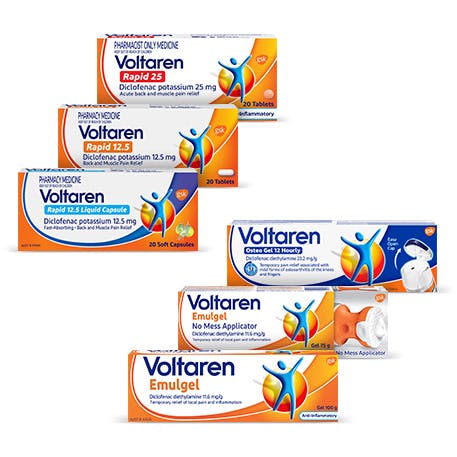 various Voltaren pain relief product pack shots various Voltaren pain relief product pack shots