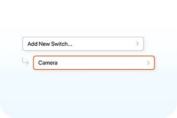 screenshot in iphone showing selecting camera as a new switch you can add