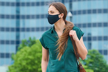 Woman standing outside with face mask on Woman standing outside with face mask on
