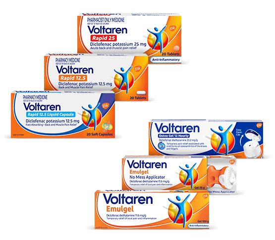 all Voltaren pain relief product packshots