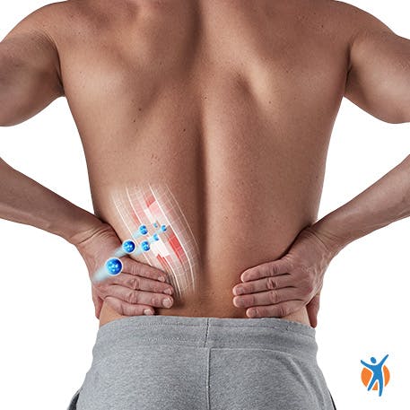 Lower back pain relief from diclofenac and a Voltaren logo