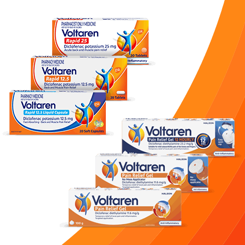 various Voltaren pain relief product pack shots 