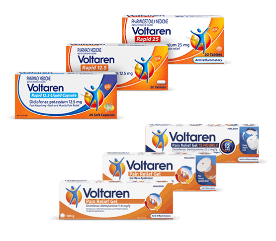 all Voltaren pain relief product packshots