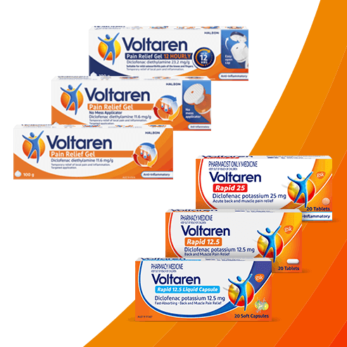 various Voltaren pain relief product pack shots